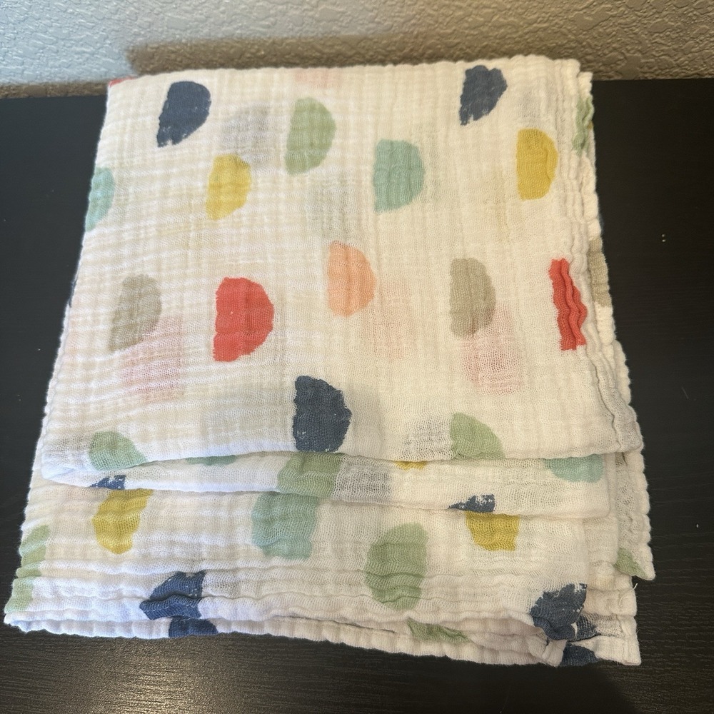 Muslin Baby Blanket Colorful Spots Soft Swaddle Lovey Lightweight 45 X 44